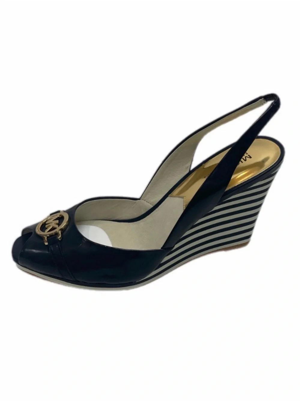 Michael Kors Navy “Rochelle” Patent Peep-Toe Wedge